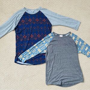 2 Women’s Raglan Sleeve Shirts - Blue and Gray